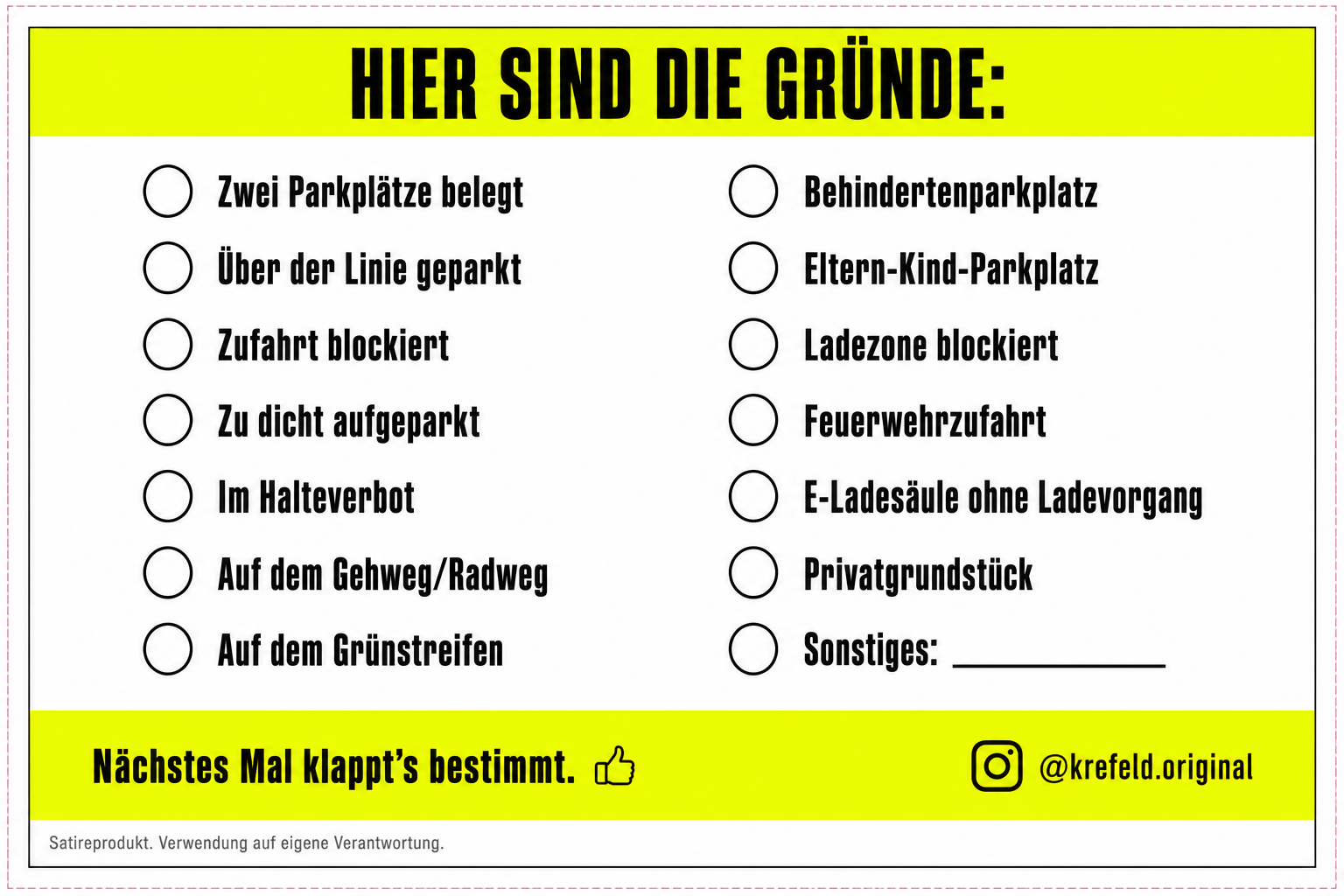 Krefelds schlechtester Parker" – 50 Falschparker Karten Meme Kollektion / Spaß Artikel